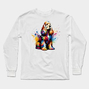 Cocker Spaniel Captured in Colorful Splash Art Long Sleeve T-Shirt